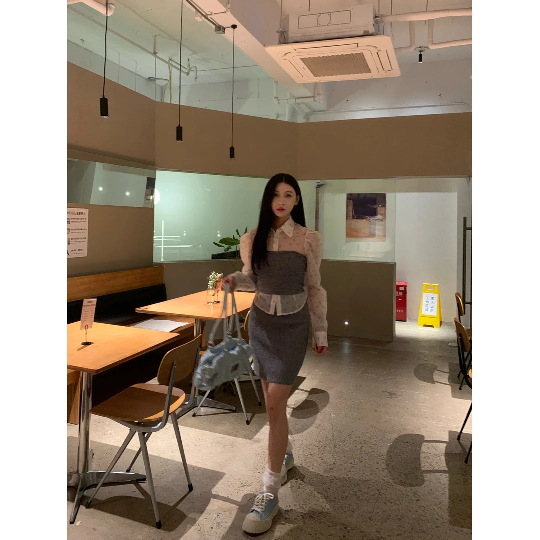 70不是七十【灰调浅摇-抹胸】春季针织绞花肌理抹胸上衣吊带