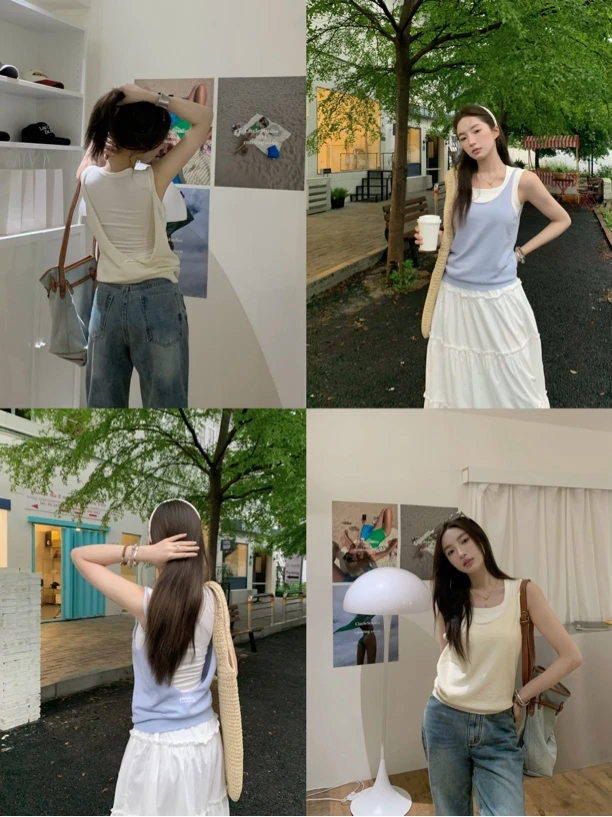 清清款/70不是七十【空氧自然】毛织春夏圆领露背定制logo无袖背心