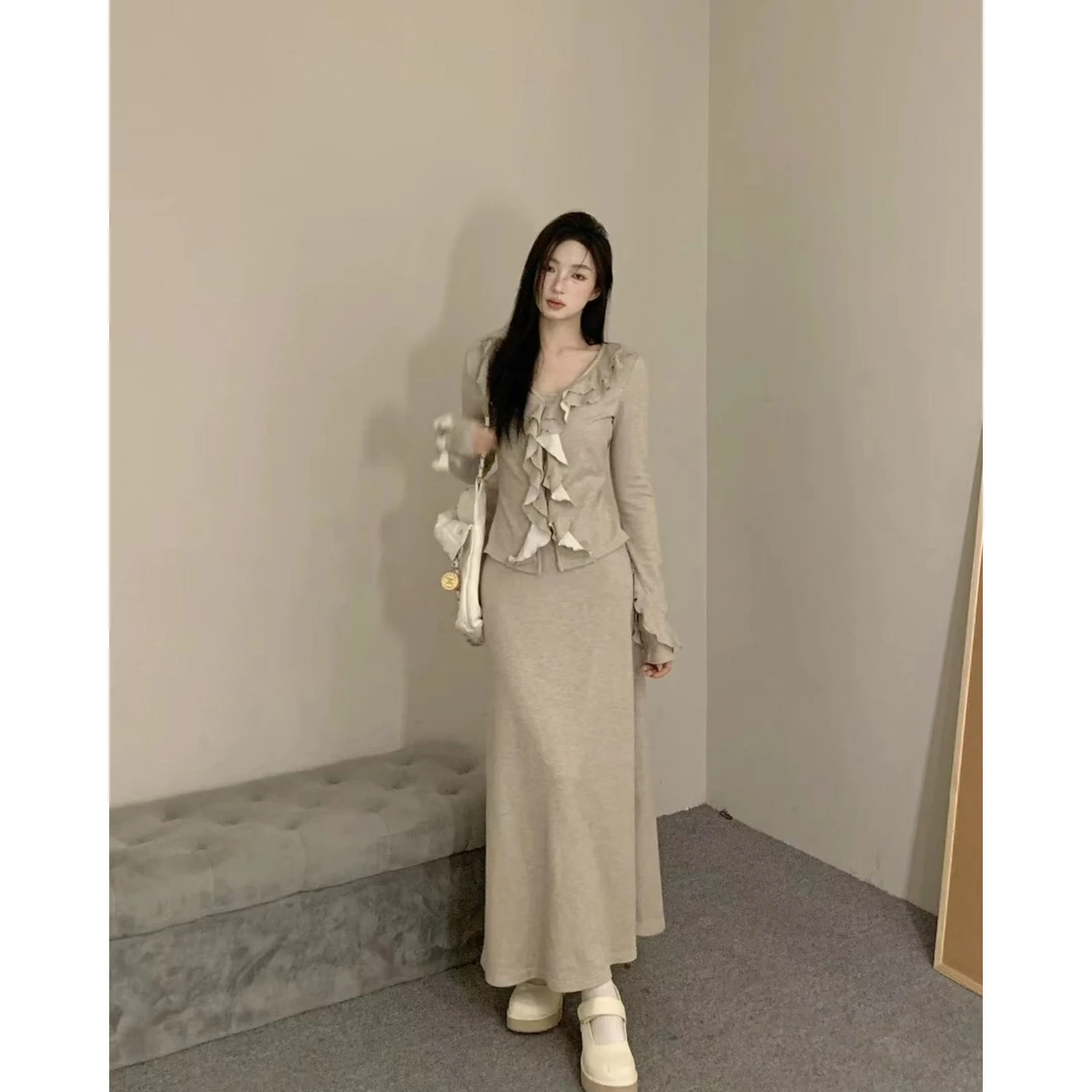 70不是七十【尼维斯顿】秋冬韩系温柔休闲木耳边假两件针织连衣裙