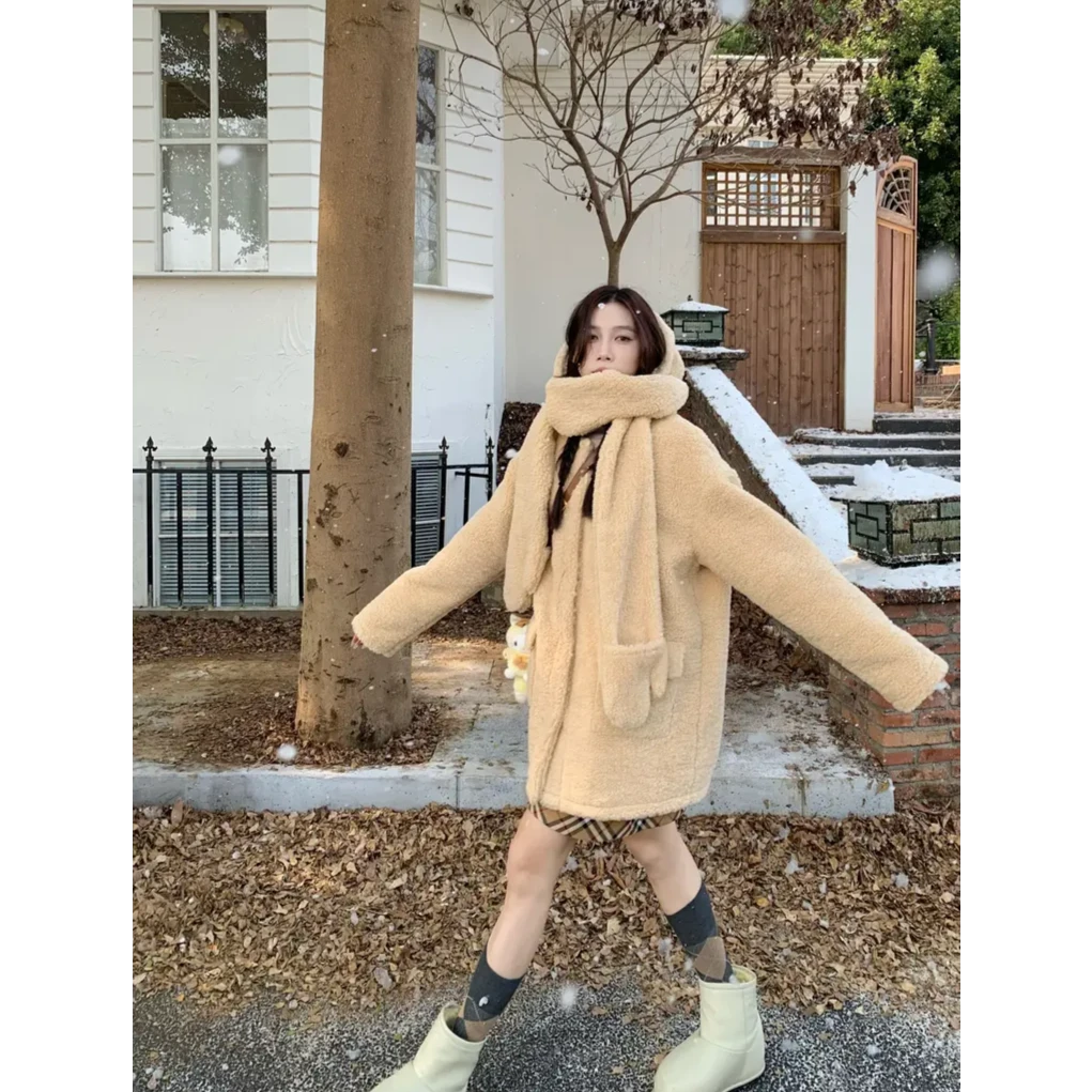 清清款/70不是七十【初冬开场卷】秋冬毛绒中长款加帽子围巾两件套