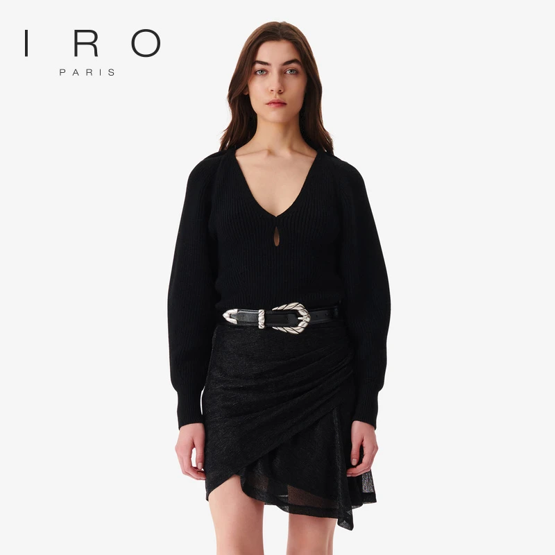 【绵羊毛】IRO Night 镂空针织衫插肩袖短款毛衣法式春秋款