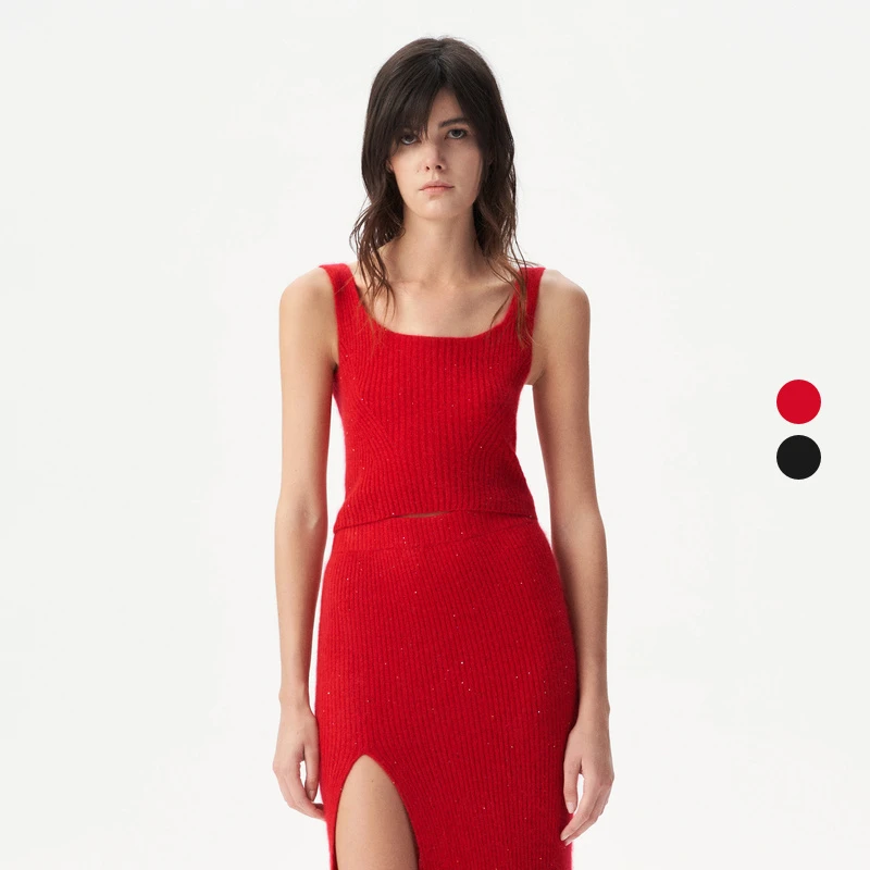 IRO Night 方领针织背心短款纯色坑条混纺法式轻奢25早春新款