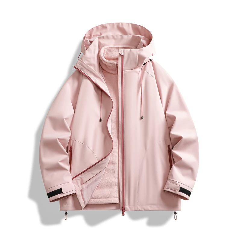 新款秋冬季三合一潮流休闲压胶连帽防风防水运动情侣夹克外套JH