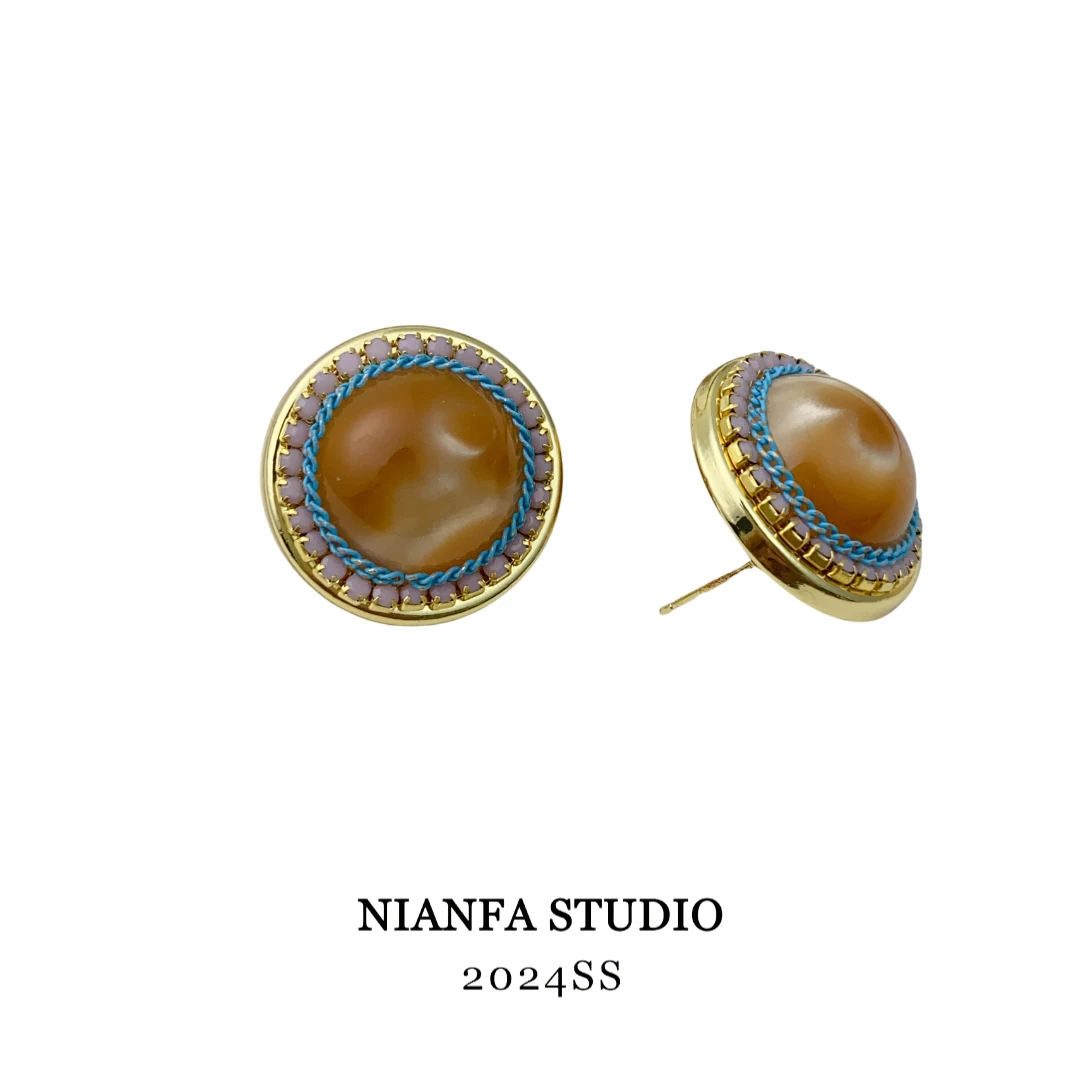 铜合金耳饰 【焦糖拿铁】时尚气质名媛圆形欧美夸张轻奢耳饰