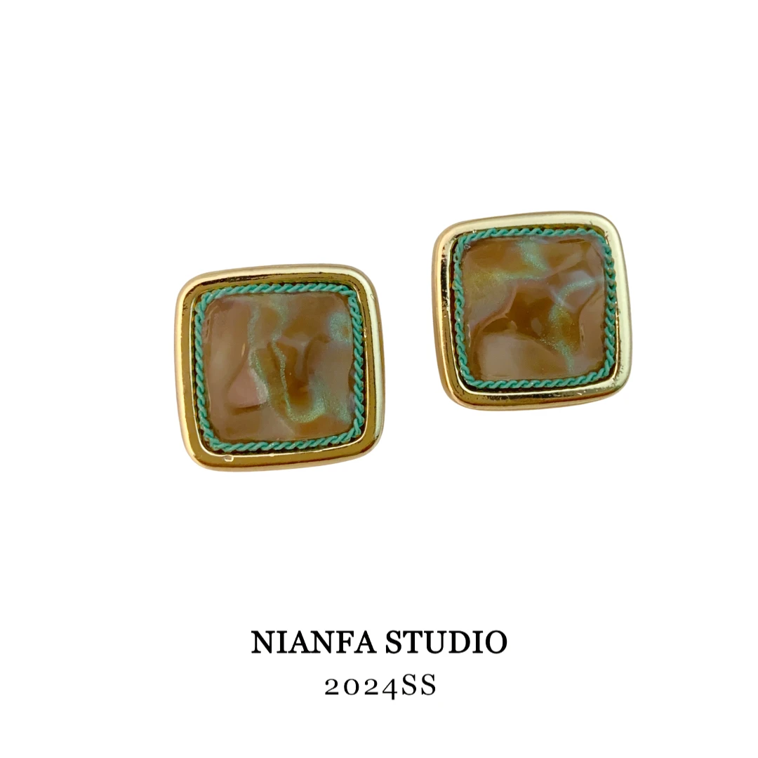 铜合金耳饰 【方块焦糖】时尚方块耳饰复古百搭气质小众