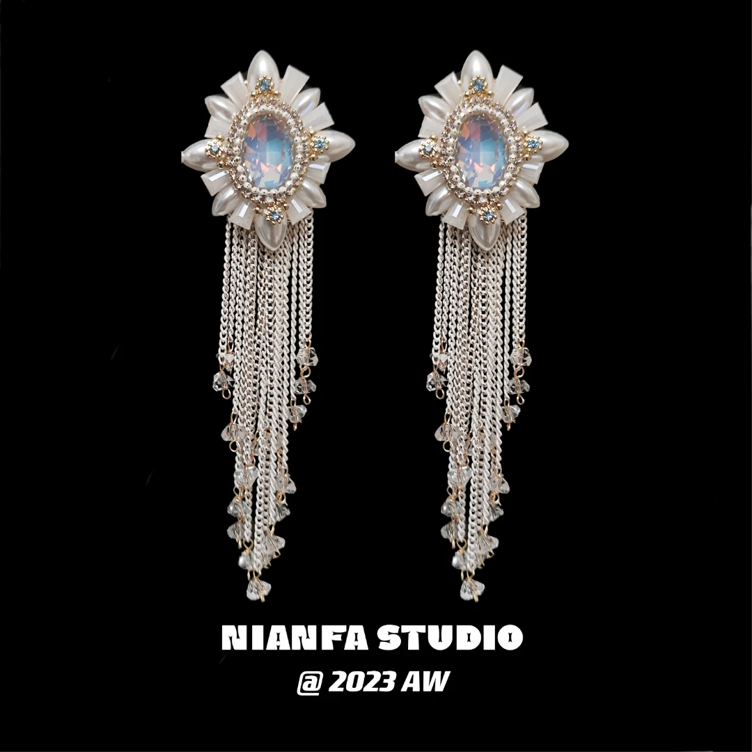 铜合金耳饰 王子白色重工轻奢 流苏耳饰气质时尚百搭复古古风长款