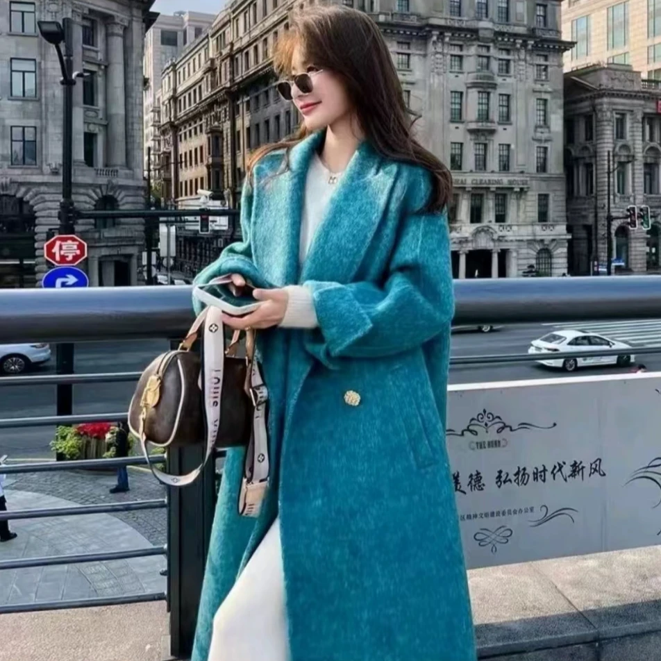 【蓝海传说】双面牦牛绒大衣长款外套女冬韩版百搭休闲宽松2024新款