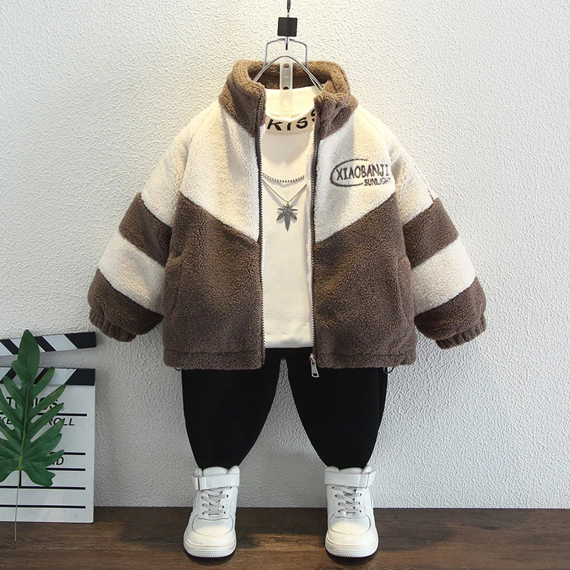 男童加绒外套2025新款冬季加厚中大童儿童男孩冬装羊羔绒秋冬款潮