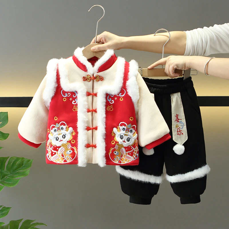 拜年服男童加绒加厚唐装婴儿童喜庆新年装中国风宝宝冬季周岁礼服