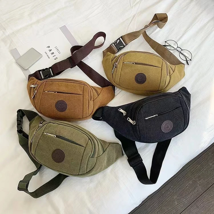 运动户外腰包男女休闲耐磨胸前包帆布包包轻便手机包简约大片包