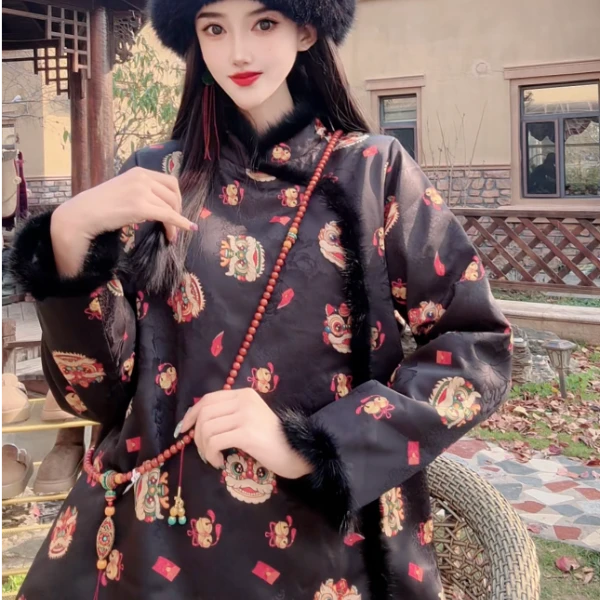 （知否.新禧貂毛｝国风新中式显瘦百搭旗袍裙红人上新女装上衣裙