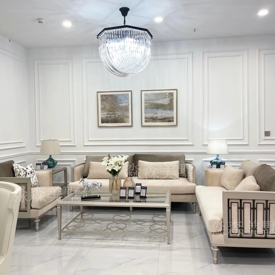 淼森美墅M克美家art轻氧美式轻奢现代金属不锈钢落地实木沙发别墅