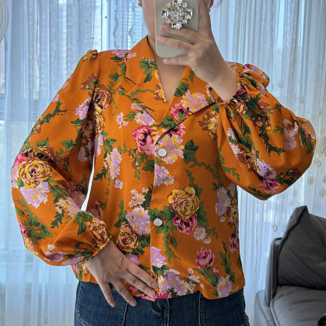 碎花时尚衬衫女春秋季新款复古上衣时尚气质长袖西装外套百搭