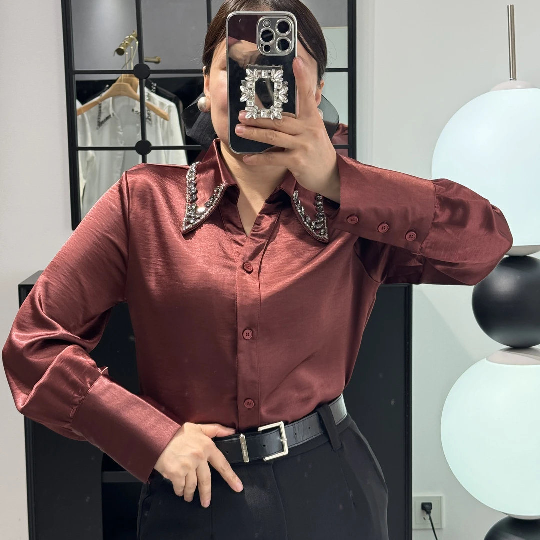 设计感重工镶钻立体花朵衬衫女装新款春季衬衣轻奢高级感上衣