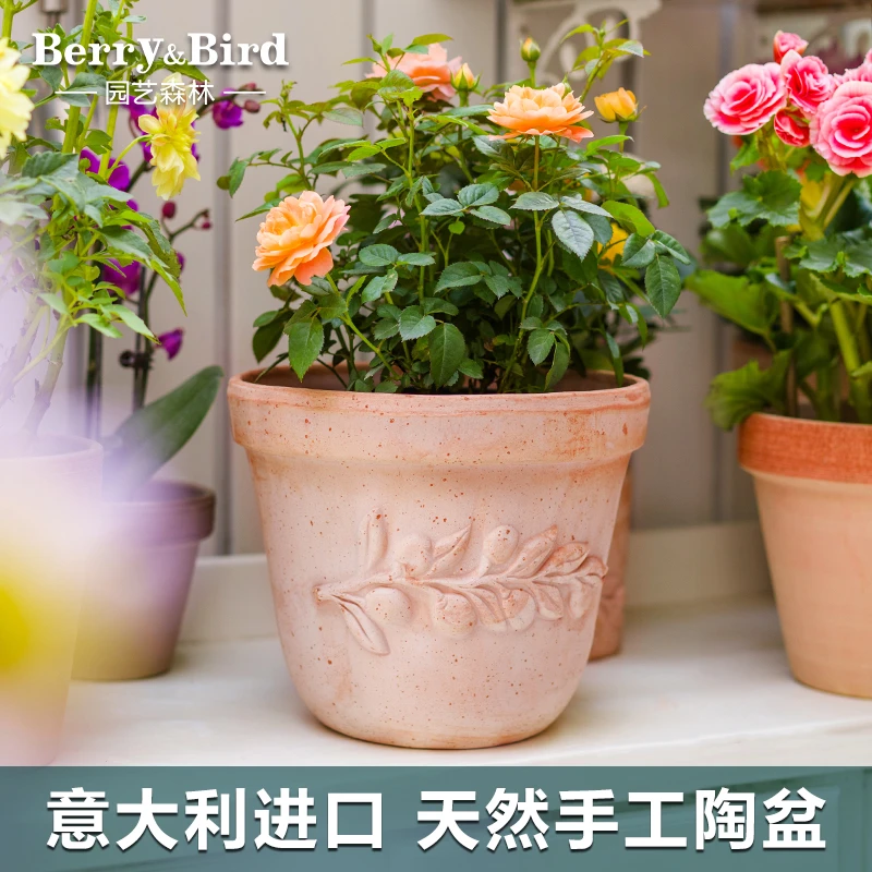 Berry&Bird进口手工花盆家用阳台园艺种花天然陶土盆大号方形简约