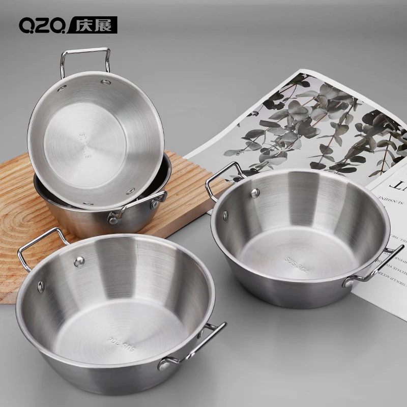 【17cm两个装】304不锈钢韩式米酒碗带把手料理碗配菜碗黄酒碗