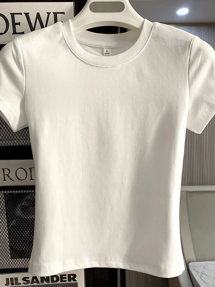 40支92棉8氨纶气质百搭正肩圆领T恤女短袖夏季新款打底衫