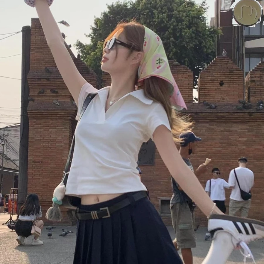 超好看的polo正肩短袖T恤女夏季新款小个子穿搭修身百搭显瘦上衣