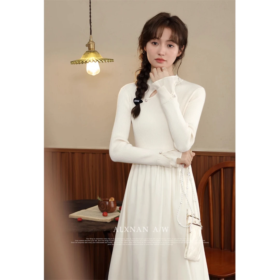 七月茉《南风意》修身显瘦时尚新中式长款连衣裙长袖女LXN32998