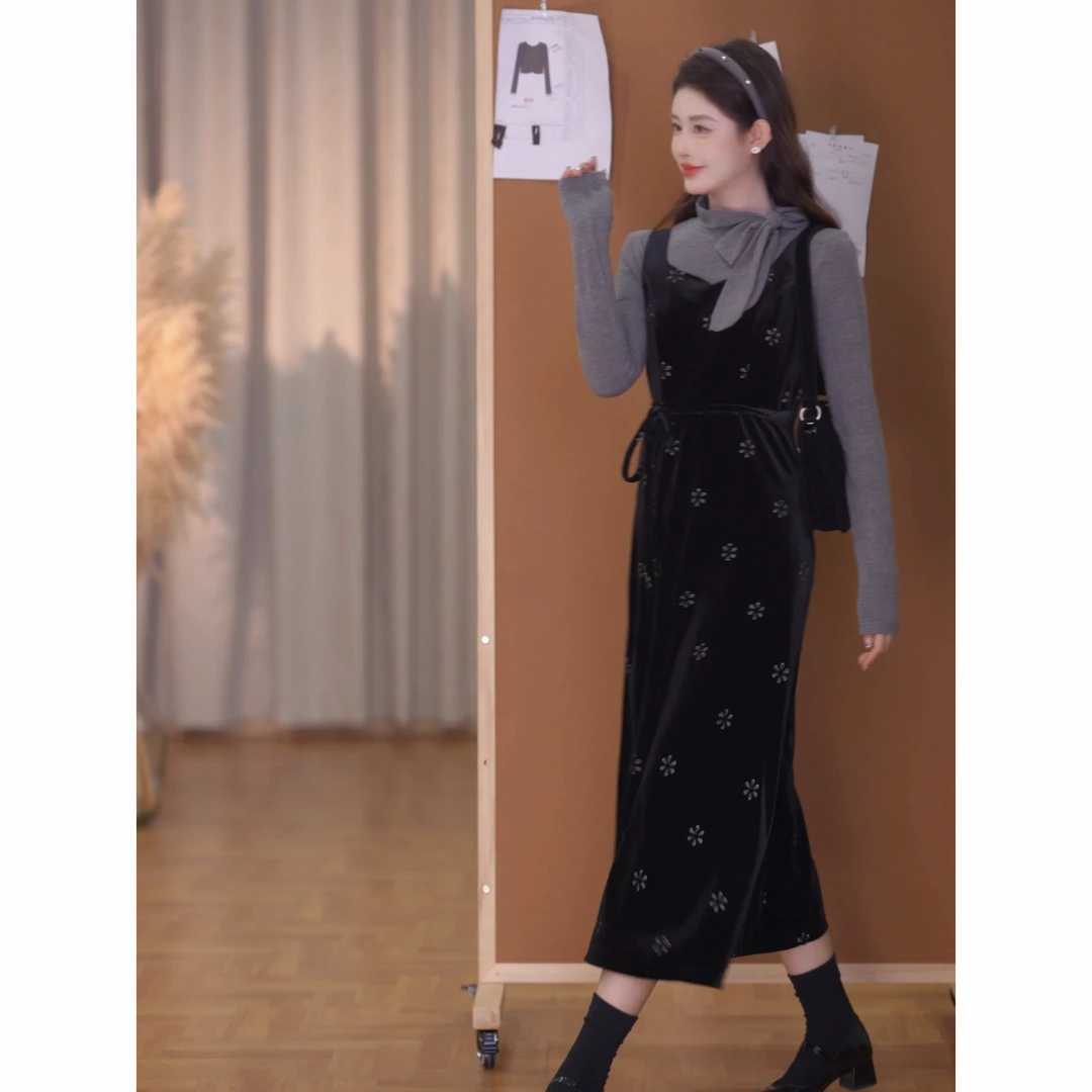 【茉茉】秋季气质吊带连衣裙气质套装通勤温柔两件套QYM002269