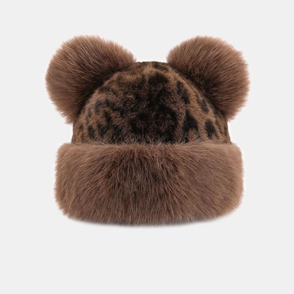 新款豹纹老虎帽亲子款成人可爱毛绒加厚保暖护耳防寒蒙古帽冬季女