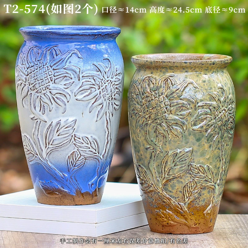 T2-574筒：多肉花盆大号悬崖紫乐阳台高盆复古粗陶透气大口径盆