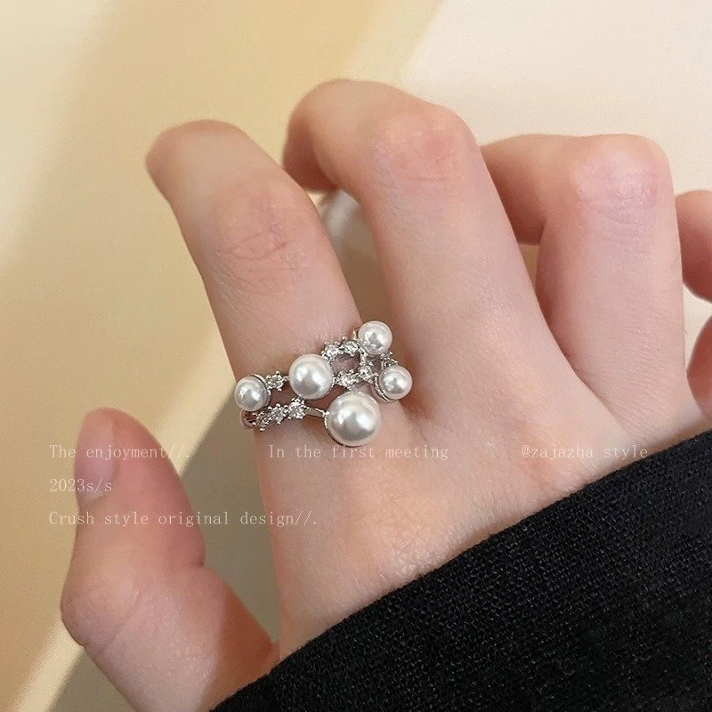 合金仿珍珠戒指 04-6珠珠开口戒指