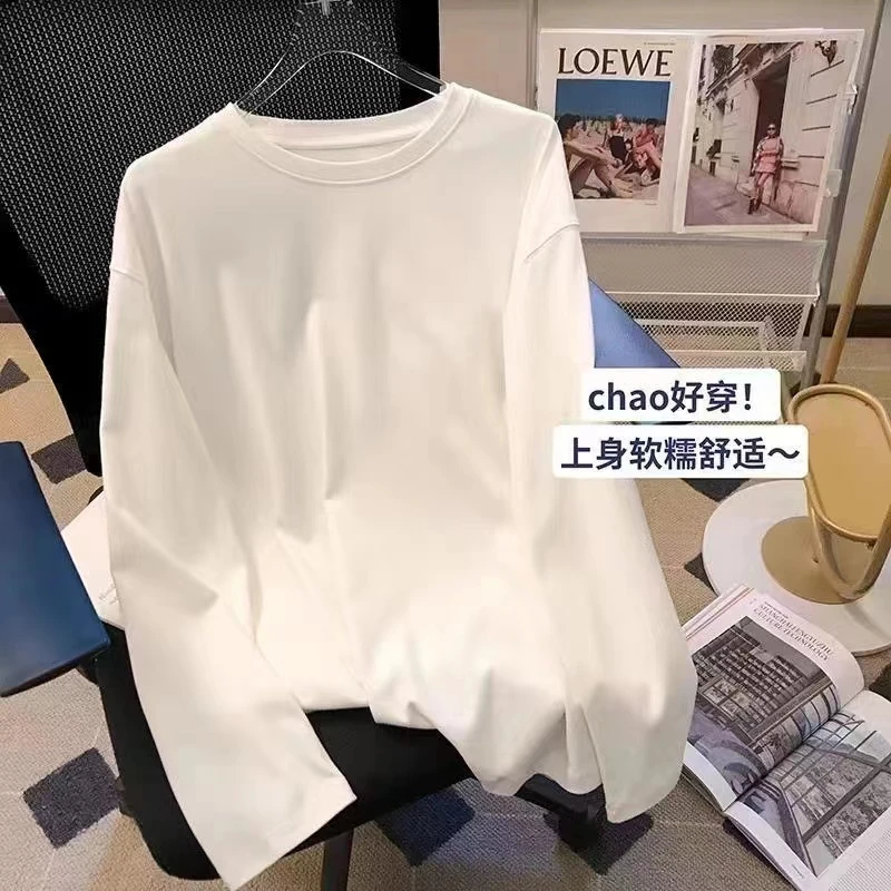 春秋季新款休闲上衣男女同款长袖纯棉ins百搭圆领-组合