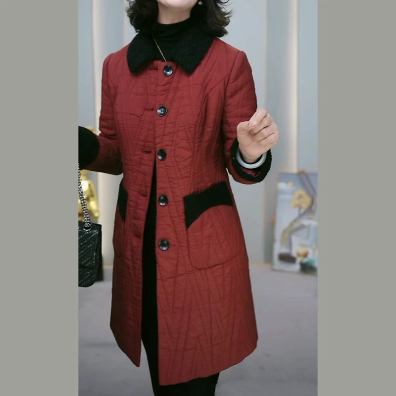 轻薄棉衣外套女2024冬季新款时尚气质显瘦复古加棉加厚中长款棉服