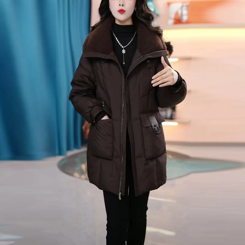 免洗保暖羽绒服女士2025冬季新款修身显瘦白鸭绒中长款加厚外套女