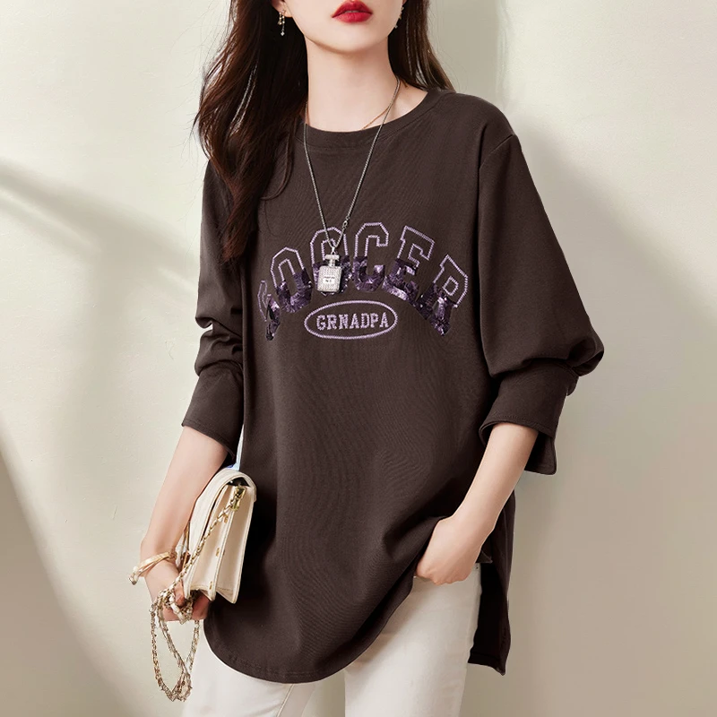 2024秋冬季新款卫衣女韩版刺绣珠片绣宽松中长款高级设计上衣女