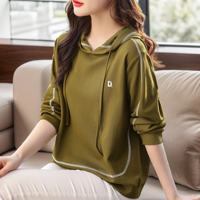 6637新款连帽卫衣女2024秋冬季时尚韩版刺绣设计长袖宽松卫衣女