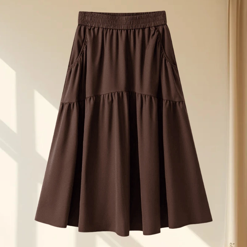 2025夏季新款半身裙口袋高腰A字裙女中长款时尚气质爆款显瘦裙子