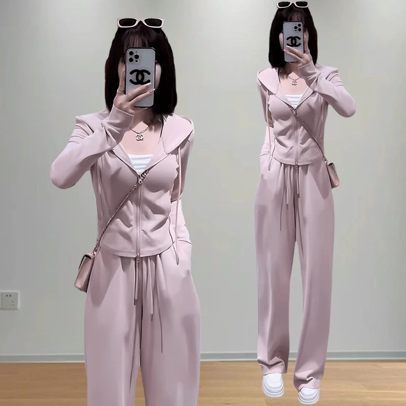 时尚气质拉链外套长裤两件套女2025秋冬新款长袖洋气显瘦休闲套装