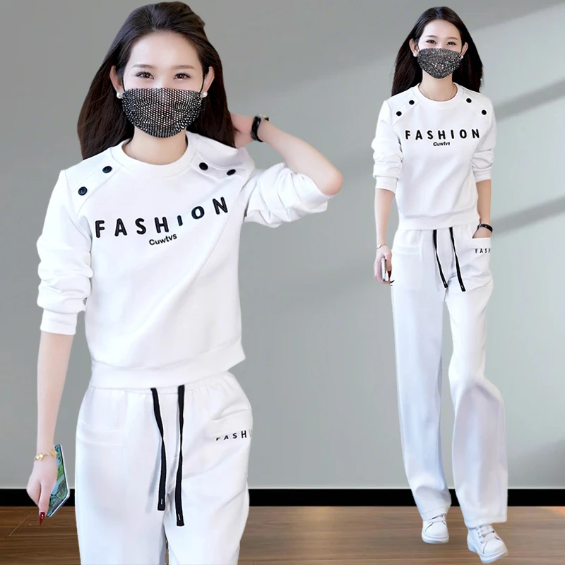 【棉】运动服套装女2024春秋新款时尚宽松卫衣显瘦阔腿裤两件套女装