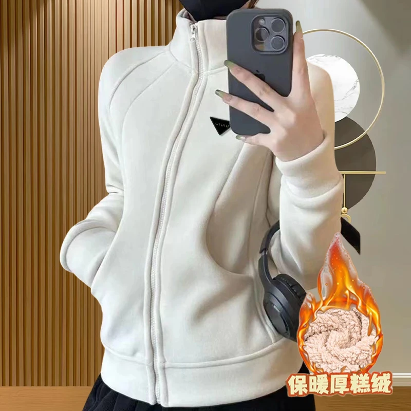 2025冬季新款德绒厚糕绒开衫卫衣女洋气减龄立领拉链保暖显瘦外套