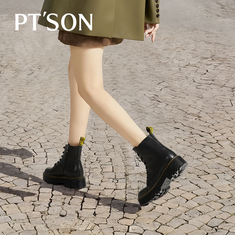 百田森英伦六孔马丁靴女2024秋冬新款加绒厚底帅气显腿长短靴女