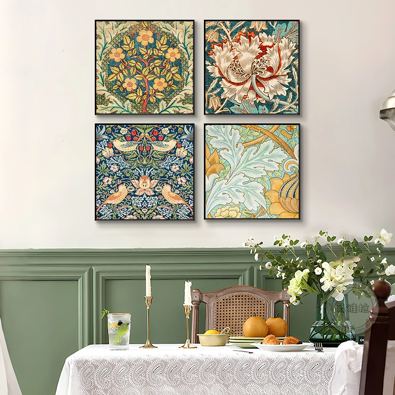 法式复古卧室床头装饰画简美高级感挂画威廉莫里斯乡村田园风格