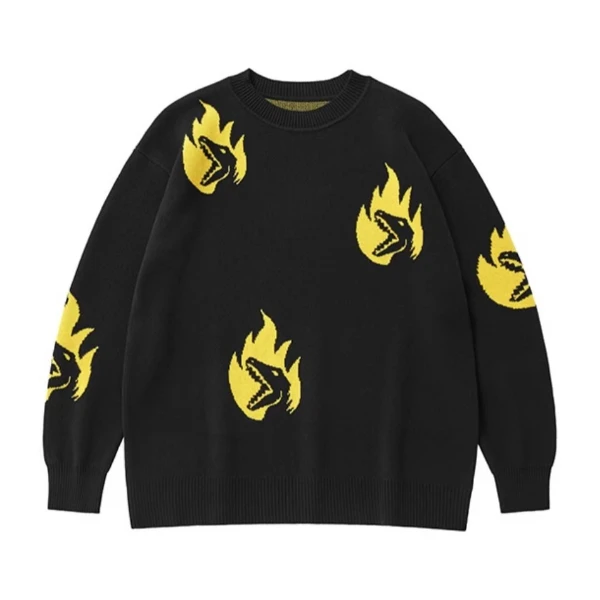 【CP】火焰提花圆领套头宽松毛衣 男女同款 情侣款