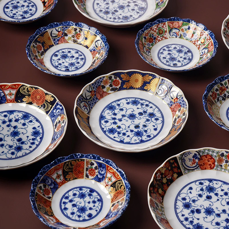 波佐见烧圆盘日本进口古伊万里家用陶瓷贴花复古菜盘日式圆盘