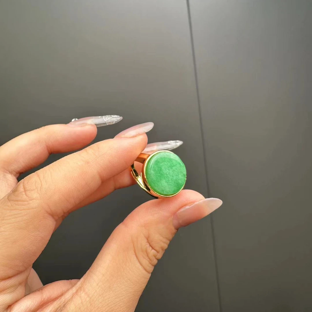 翡翠圆牌戒指14K金
