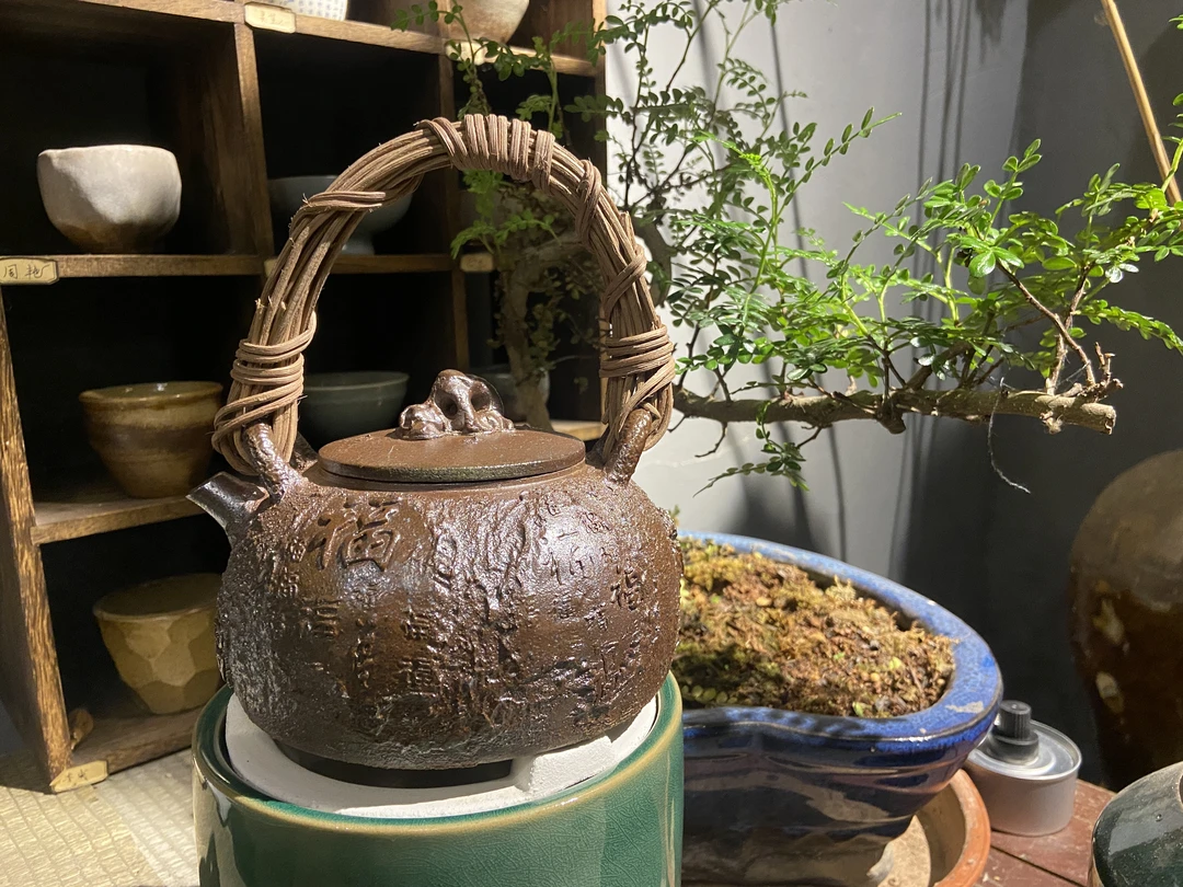煮茶壶 柴烧纯手工紫砂老泥煮茶壶提梁壶复古 百福壶