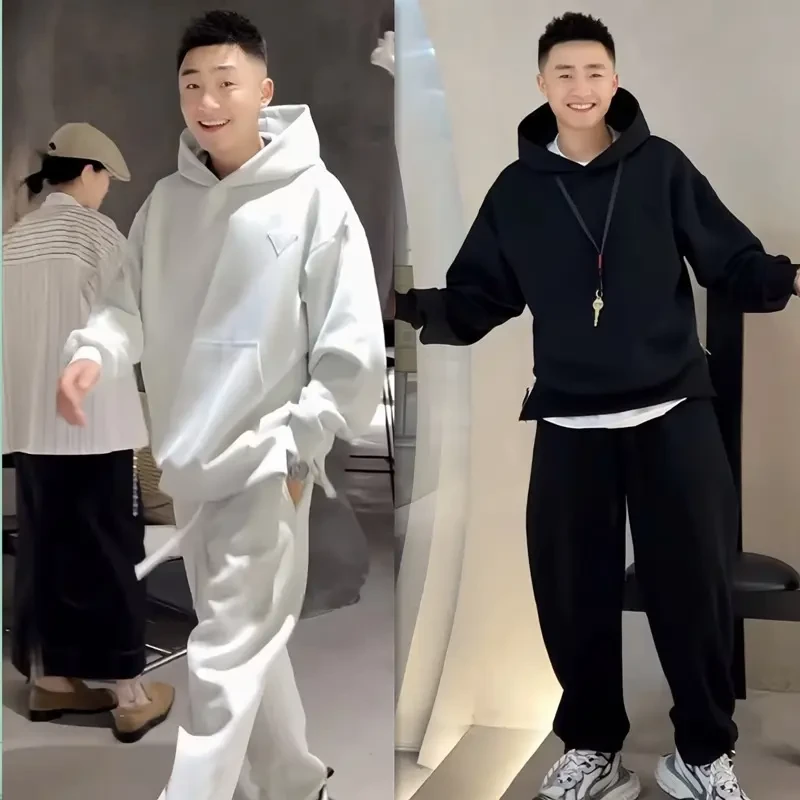 休闲运动套装2024春季新款男士潮流百搭时尚简约宽松连帽卫衣卫裤