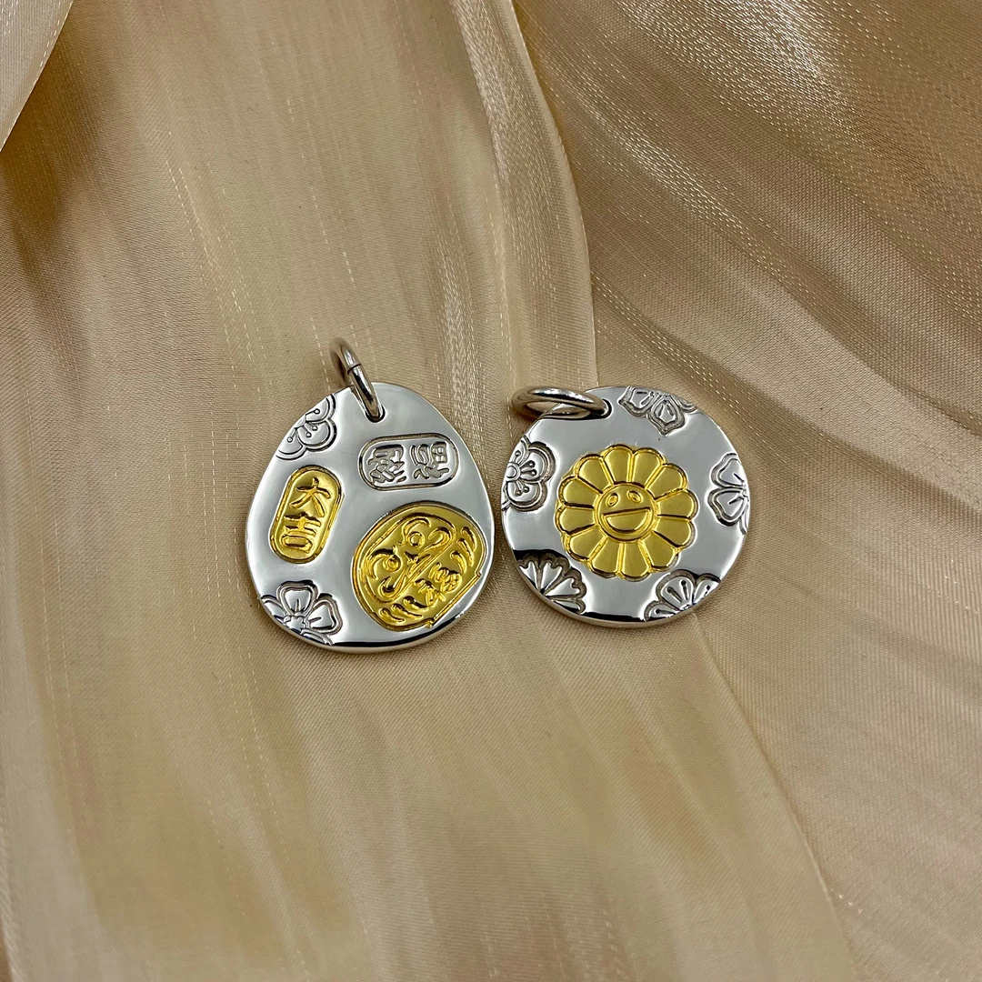吊坠足银 手工纯银烫金吉言/小众太阳花吊坠时尚潮ins风