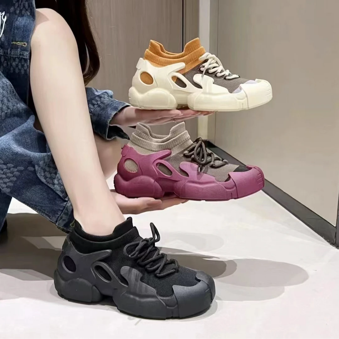 爆款袜子鞋2024夏季透气飞织软底健步跑步运动百搭休闲女鞋