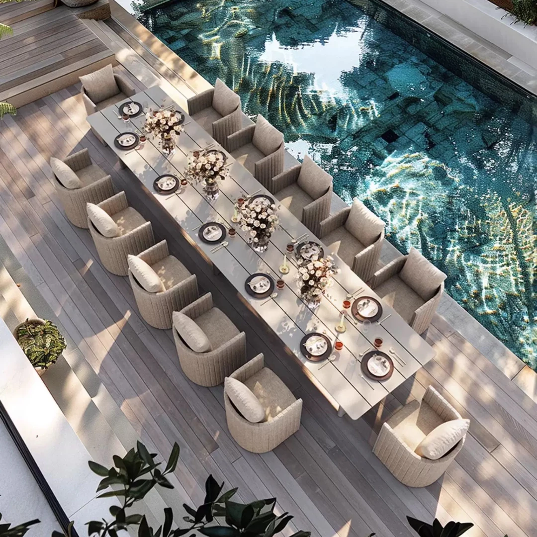 户外桌椅极简花园庭院北欧高端别墅酒店商用铝合金室外院子餐桌椅