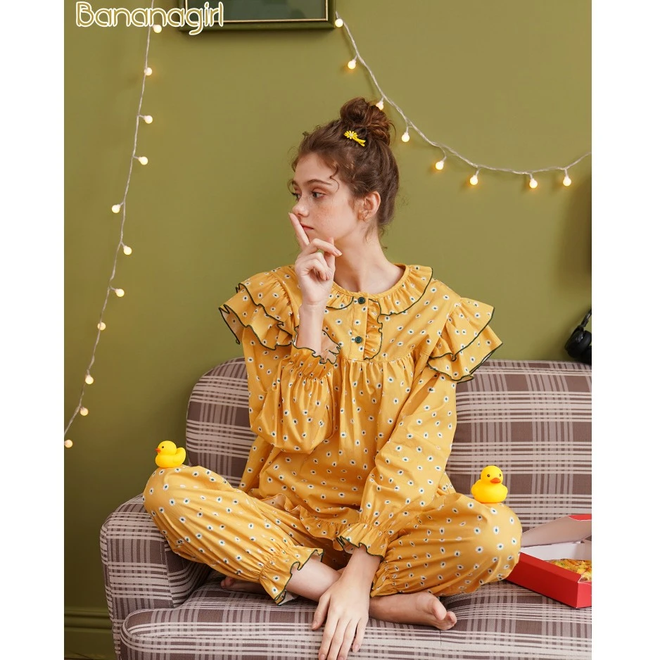 Bananagirl睡衣女春秋长袖纯棉学生甜美可爱家居服套装新款大码女