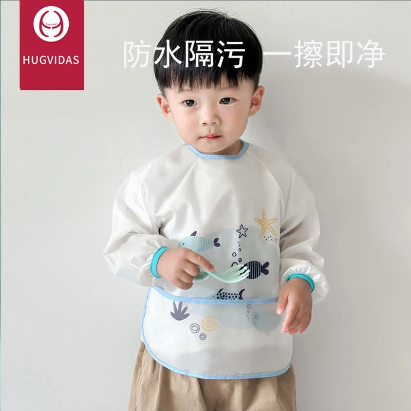 儿童罩衣宝宝秋冬季女童婴儿吃饭围兜防水防脏反穿男童包围裙外穿