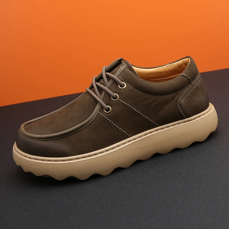 头层牛皮男鞋2025秋季新款潮鞋真皮厚底轻便休闲皮鞋男低帮工装鞋
