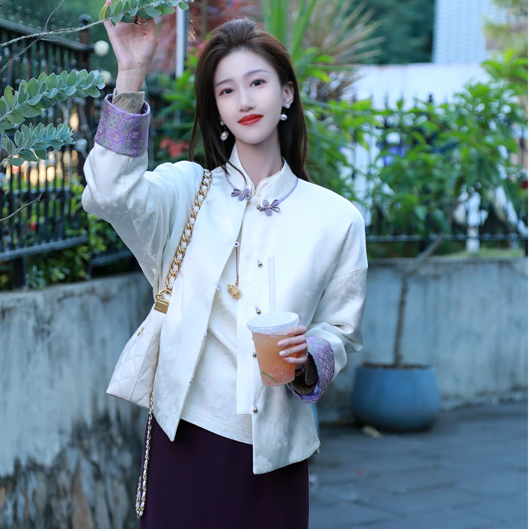 《晶晶定制》《紫定胜》冬季新中式加厚立领温柔气质保暖棉服2593